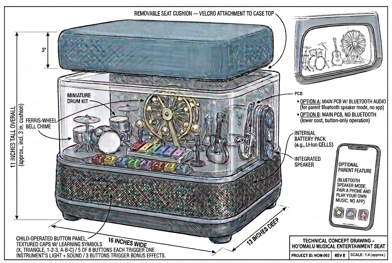 Ho'omalu Version 1 exploded technical concept drawing